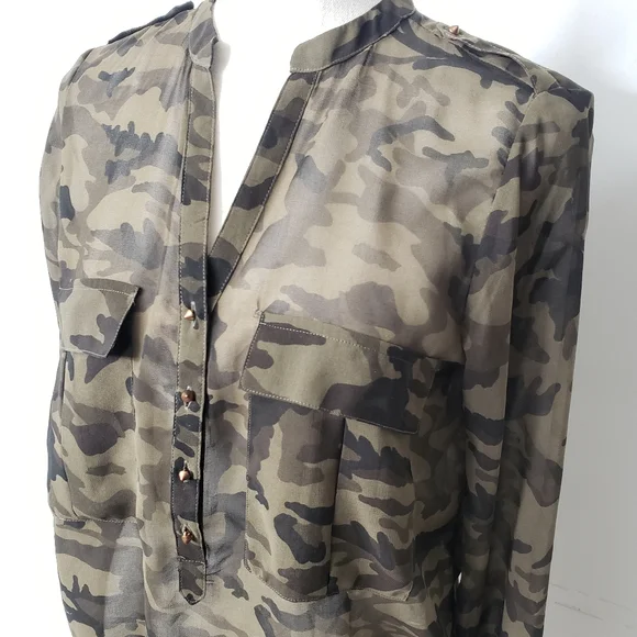 Zara basic camo sheer shirt sz. S - Picture 2 of 6